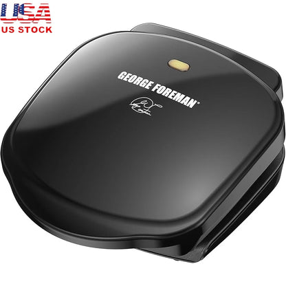 Compact Electric Indoor Grill and Panini Press 2-Serving Nonstick Plates Grease Management System