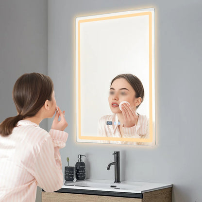 LED Anti-Fog Bathroom Mirror, Wall Mounted Lighted Vanity Mirrors with 3 Colors Dimmable, Touch Switch