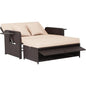 Patio Rattan Daybed, Patiojoy Wicker Loveseat Sofa w/Multipurpose Ottoman & Retractable Side Tray, 4-Level Adjustable B