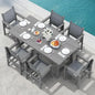 7 Piece Outdoor Dining Table Sets for 6 with 1 Umbrella Hole Cut-Out Rectangular Table and 6 Textilene Chairs, HDPE Dining Tabl