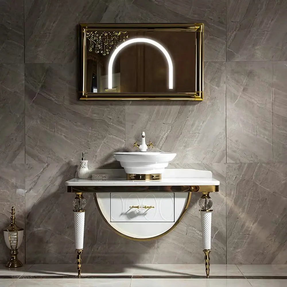Modern Stylish Stainless Steel Sink Cabinet Set Durable Bathroom Vanities Vanity Special Counter Mirror Combo