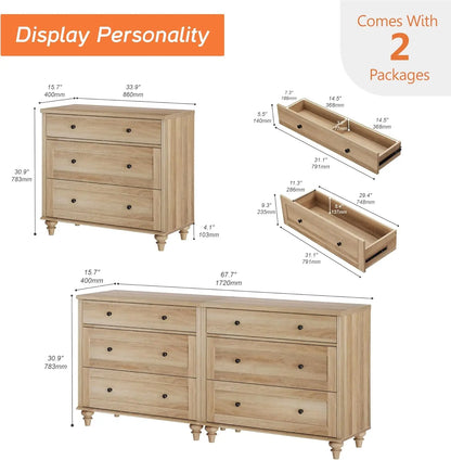 6 Drawer Mid Century Modern Oak Dresser for Bedroom