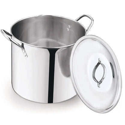 12 Quart Stainless Steel Stock Pot with Metal Lid Stay Cool Handles Heavy Duty Cookware Soup Stew Boiling Ideal Kitchens