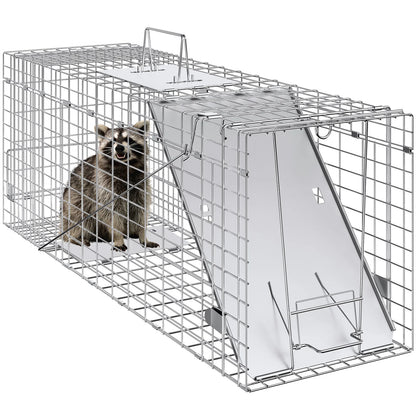 24/31/42/50in Animal Cage Trap Folding Humane Cat Trap Galvanized Iron with Handle for Rabbits Squirrels Groundhogs