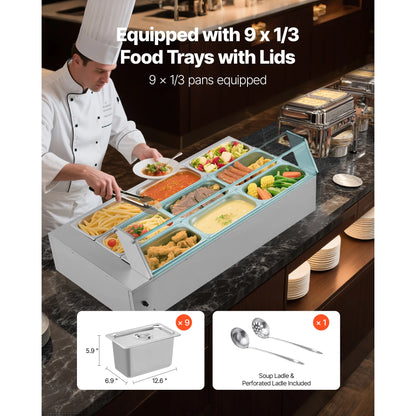 Food Warmer Electric Stainless Steel Steam Food Warmer Countertop Buffet Bain Marie with Soup for Catering