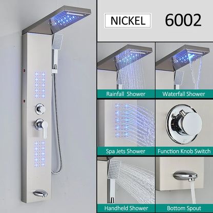 Black LED Shower Panel Tower System Rain Waterfall Shower Column Hydroelectricity Massage Body Spa Bath Shower Faucet Mixer