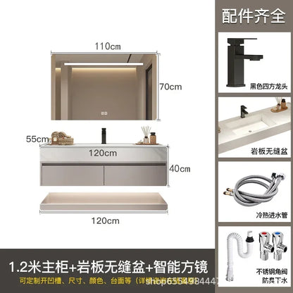 Modern Floating Vanity Bathroom Slate Integrated Basin Wall Mounted Bathroom Storage Cabinet Single Set Bathroom Vanity Sink Set