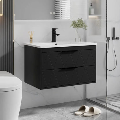 30" Bathroom Vanities Cabinet with Sink Combo, Wall Mounted Floating Cabinet W/Decor Line, Soft-Close System, 2 Extra Big Drawer