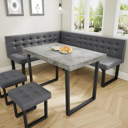 Modern Corner Dining Table Set, 72 Inch Breakfast Nook with Banquette, 5 Piece Set , Grey, Customized