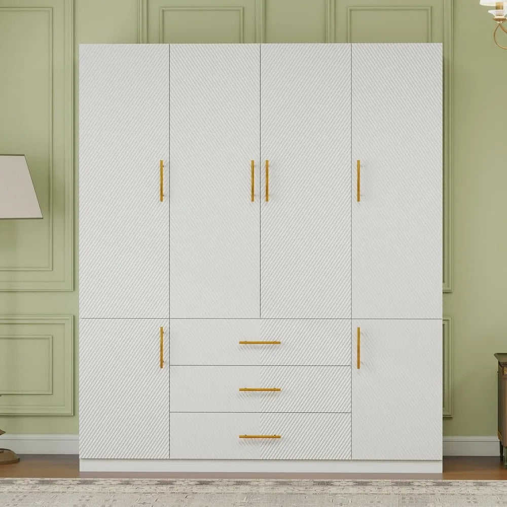 Wooden Armoire Wardrobe Closet：Large Wardrobe Closet with 4 Doors, 3 Drawers for Tall Cabinet, Wardrobe Cabinet for Bedroom with
