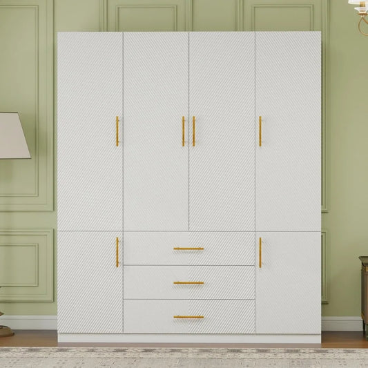 Wooden Armoire Wardrobe Closet：Large Wardrobe Closet with 4 Doors, 3 Drawers for Tall Cabinet, Wardrobe Cabinet for Bedroom with