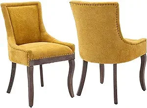 Modern Dining Chairs Set of 2 - High Back Upholstered Fabric Chairs with Solid Wood Legs for Dining Room