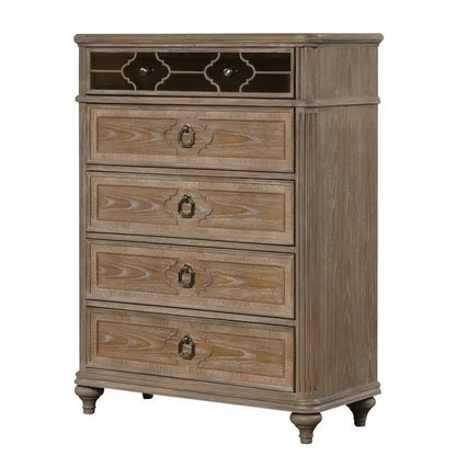 Contemporary 1pc Chest of Drawers, Rustic Oak Veneer, Solid Wood, English Dovetail Drawers, Bedroom Furniture with Mirror