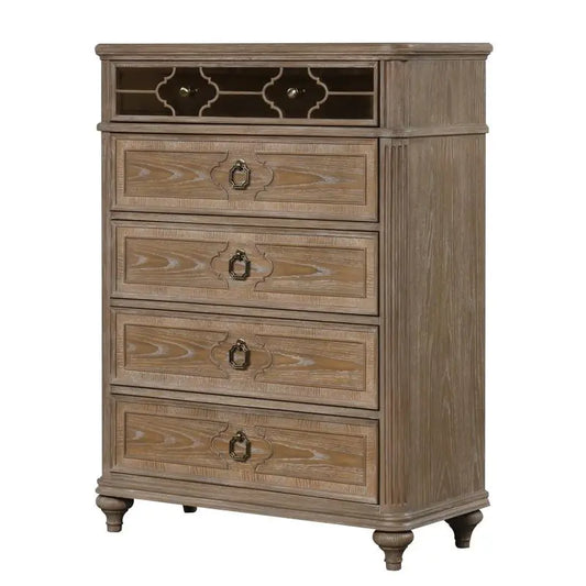 Contemporary 1pc Chest of Drawers, Rustic Oak Veneer, Solid Wood, English Dovetail Drawers, Bedroom Furniture with Mirror