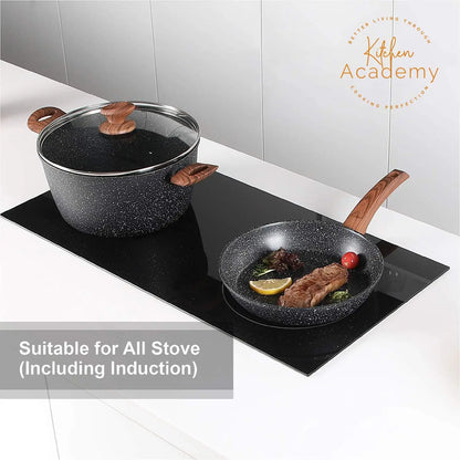 Induction Cookware & Bakeware Set - 30 Piece Black Granite Cooking Pans Set, Non-Stick Pots and Pans Set