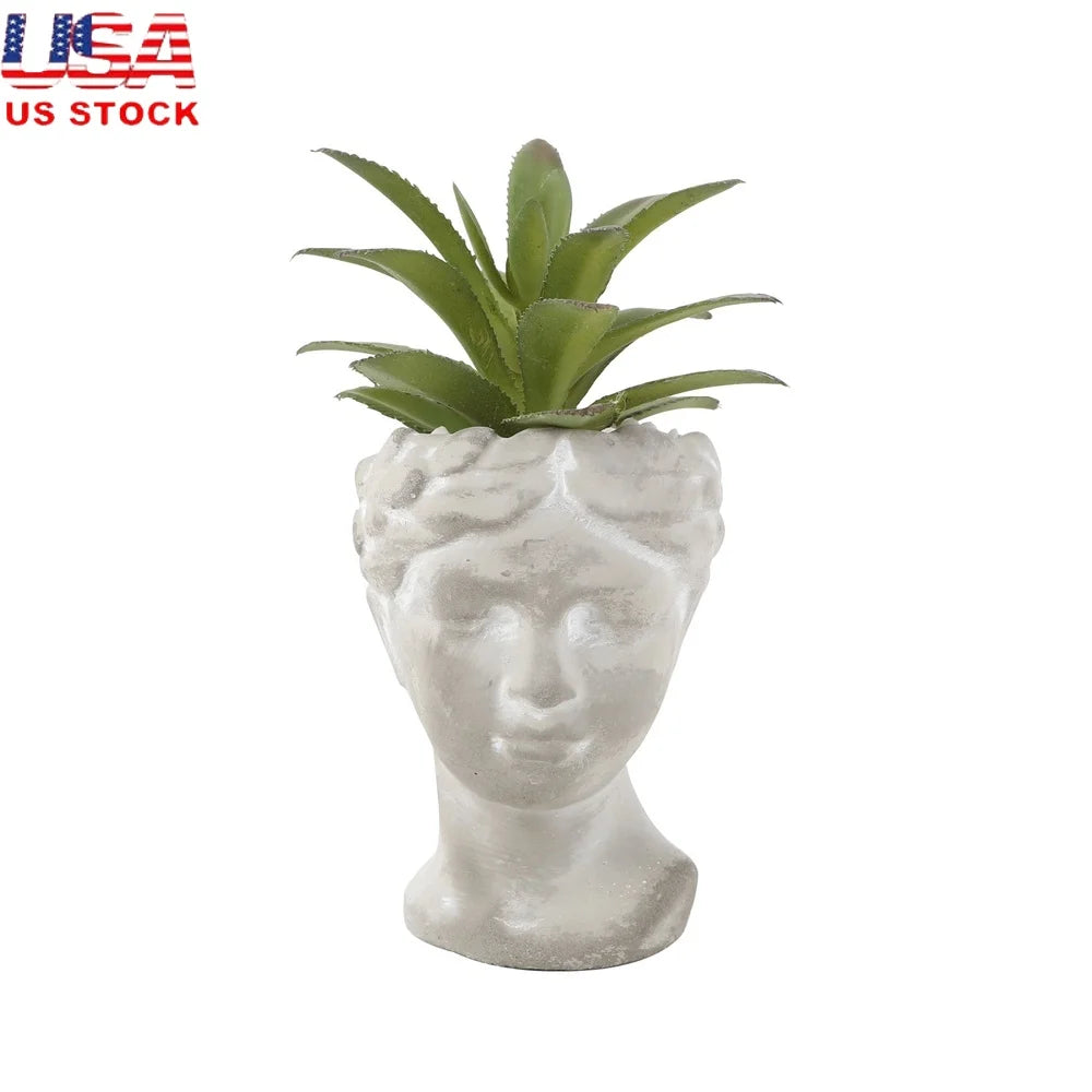 Artificial Succulent Plant in Cement Face Planter Tabletop Decor Indoor Greenery Home Decoration Handmade Rustic Design