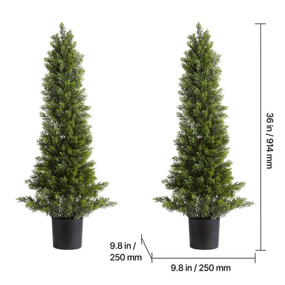 Artificial Topiary Cedar Trees 36/48in 2 Set Faux Pine Shrubs Plants Fake Silk Tree Easy Assembly for Decor Christmas