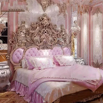 Master Modern Bed Large Princess Vintage Carved Girl Queen Bed Double Luxury Confortable European