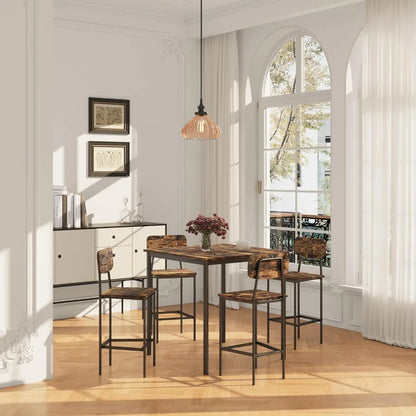 Kitchen Table and Chairs of 4, Dining Table Set for 4 with Space-Saving Design, Industrial Dining Room Table Set for Family Dinn