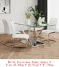 Elegant Glass Dining Table Set with Stainless Steel Base & 6 White Chairs - Modern Transparent Design for Dining Room