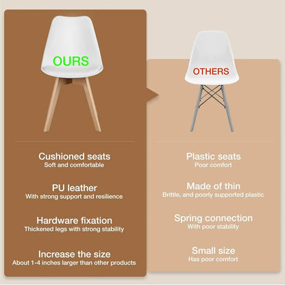 Set of 4 Modern Dining Chairs with Wood Legs and PU Leather Cushion for Kitchen, Living Room, and Outdoor Use