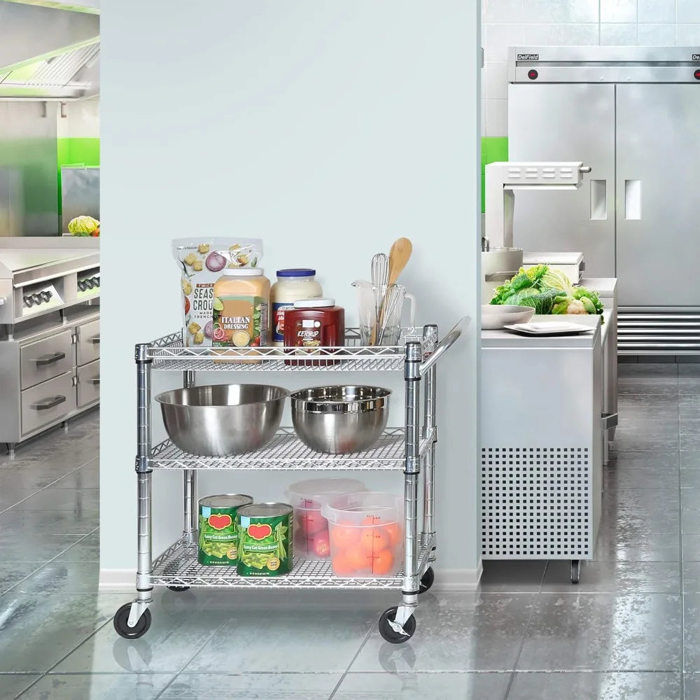 Heavy Duty Metal Rolling Utility Cart with Adjustable Shelves, Locking Wheels for Kitchen, Garage, Warehouse, Office