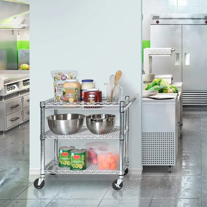 Heavy Duty Metal Rolling Utility Cart with Adjustable Shelves, Locking Wheels for Kitchen, Garage, Warehouse, Office
