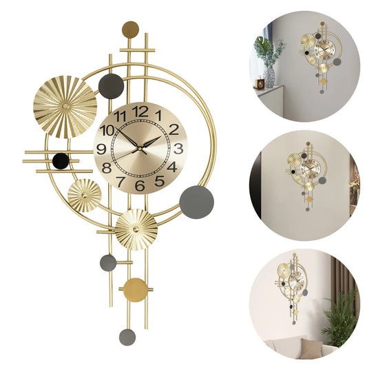 45x78cm Decorative Art Wall Clock Silent Non Ticking for Living Room Bedroom Kitchen Office Indoor Decor Modern Gold