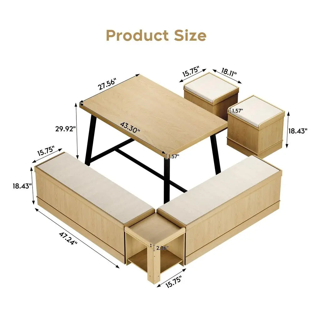 Corner Dining Table Set, 43 Inch Breakfast Nook Table Set with Bench with Hidden Storage amp 2 Ottomans, 5Piece Corner Bench Di