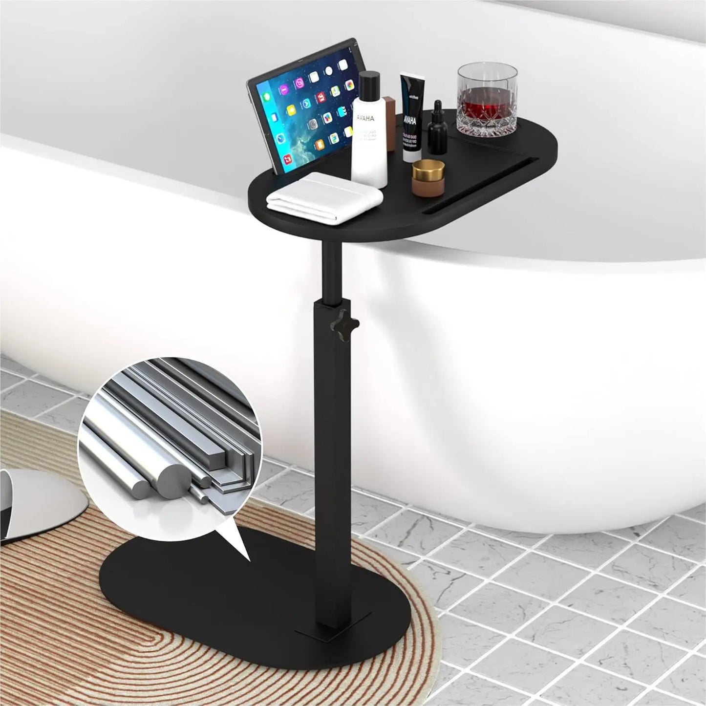 Bamboo Bathtub Side Tray Wooden Bathtub Tray Table Height Adjustable Freestanding Bath Caddy Tray Bathtub Side Table Home Spa