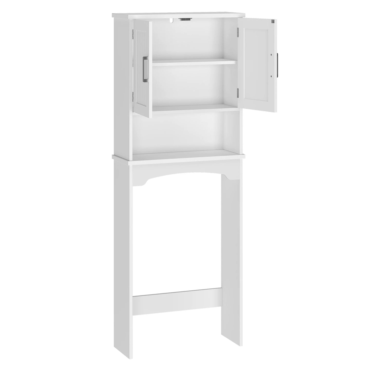 Over The Toilet Storage Cabinet with Double Doors and Anti-Tip Device, Above Toilet Bathroom Organizer with Open Shelf