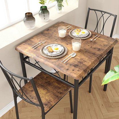 Dining Table Set for 2, Kitchen Table and Chairs, Square Dining Room Table Set with  Metal and Wood Chairs