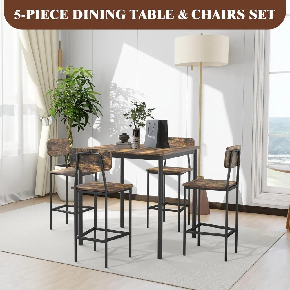 Kitchen Table and Chairs of 4, Dining Table Set for 4 with Space-Saving Design, Industrial Dining Room Table Set for Family Dinn