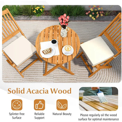 Folding Bistro Set, Outdoor Table and Chairs Set with Soft Cushions