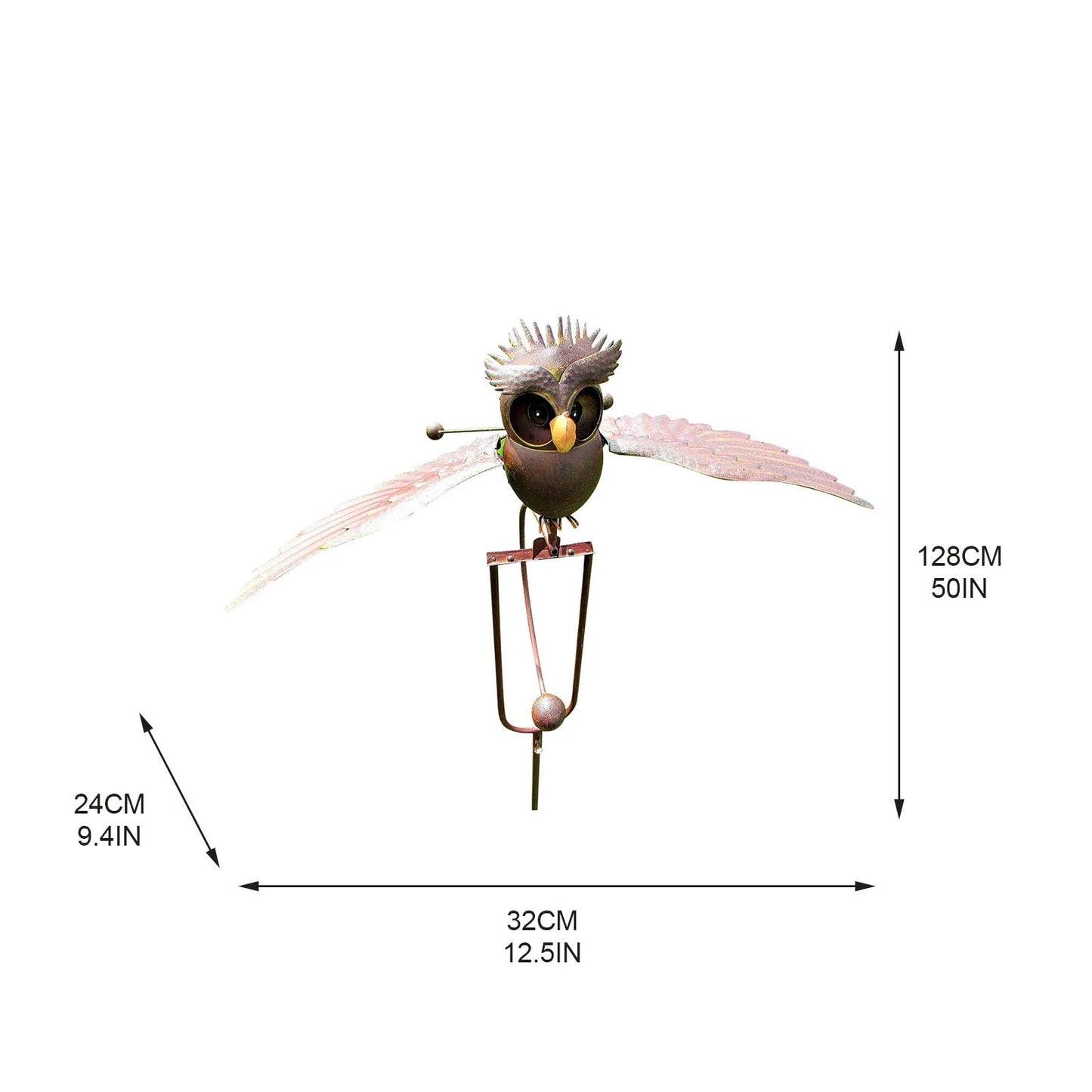 Flapping Metal Brown Gray Owl Yard Stake Rocking Wind Whirly Garden Art Garden Decoration Outdoor 1pcs