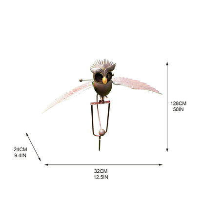 Flapping Metal Brown Gray Owl Yard Stake Rocking Wind Whirly Garden Art Garden Decoration Outdoor 1pcs