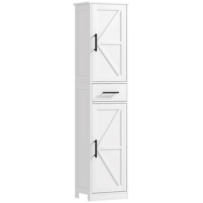 67" Tall Bathroom Storage Cabinet with Drawer, Farmhouse Narrow Bathroom Cabinet with Barn Doors, White