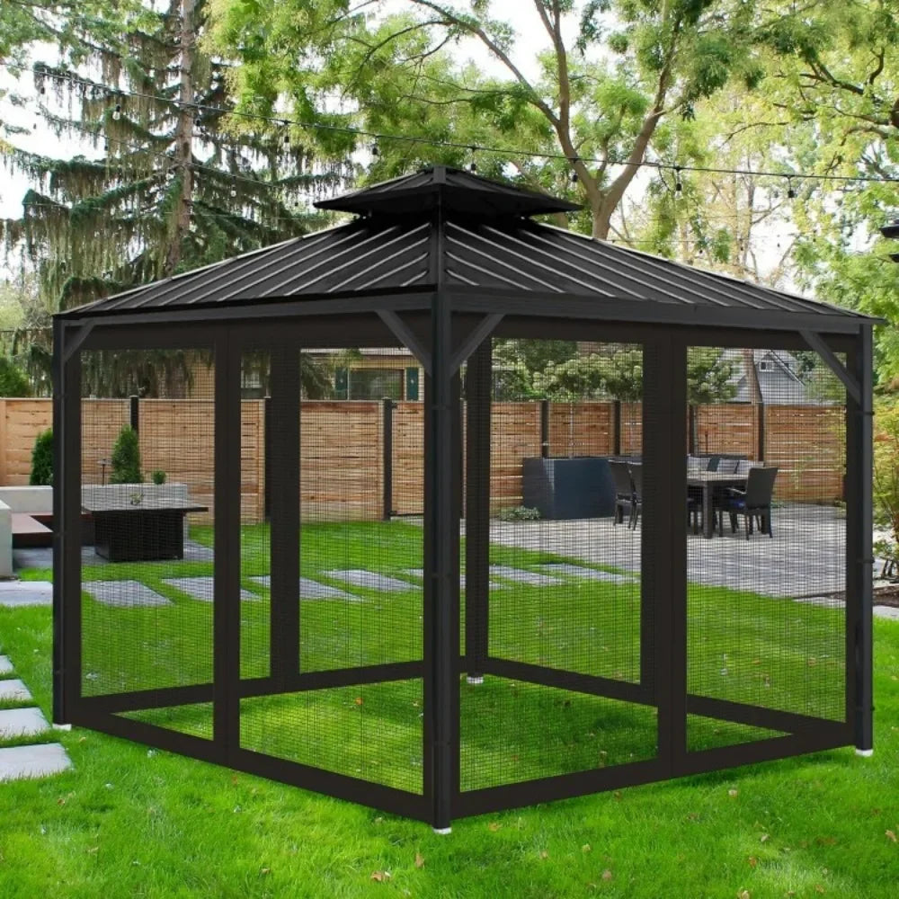 10' x 12' Outdoor Mesh Netting Screen 4-Panel Sidewall with Zipper Gazebo Universal Replacement Mosquito Netting