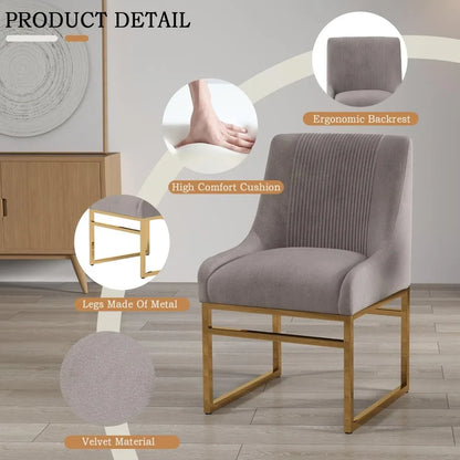 Pair of Mid-Century Modern Upholstered Dining Chairs with Polished Gold Metal Legs