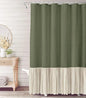 Cotton Linen Plain Shower Curtain with 12 Hooks Waterproof Floral Falbala Ruffle Edge Frill Scalloped Hem Decor Bathroom