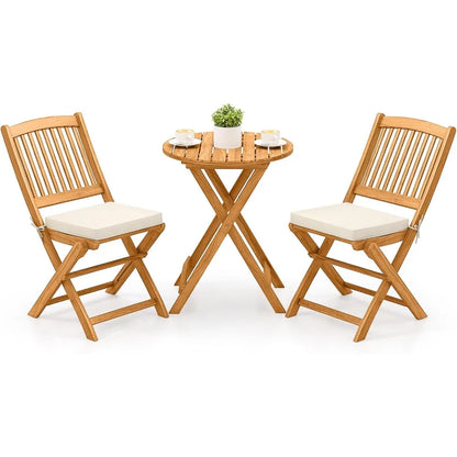 Folding Bistro Set, Outdoor Table and Chairs Set with Soft Cushions
