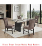 6-Piece Black Brown Faux Marble Dining Set with Square Table, Upholstered Curved Chairs, and Bench for Elegant Dining Room