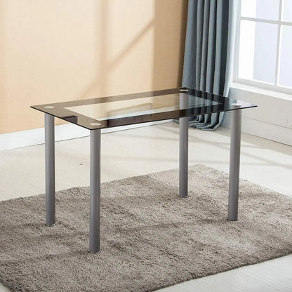 Dining Table Set, 5 Piece Glass Kitchen Table and Leather Chairs Furniture (Black)