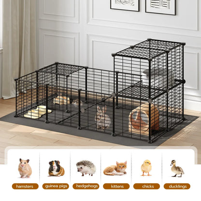 Guinea Pig Cage with Waterproof Mat, 24 Panels Small Animal Playpen, Rabbit Cage, Bunny Cage, Chicken Cage, Pet Playpen, Indoor Outdoor Yard Fence, 57 x 31.5 x 23.6 Inches, Black Hamster House #SummerVibes