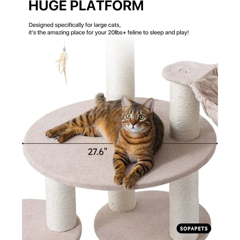 XXL Sturdy Luxury Cat Tree Tower for Large Indoor Cats, 65 Tall with Hammock, Scratching Post, and Condo
