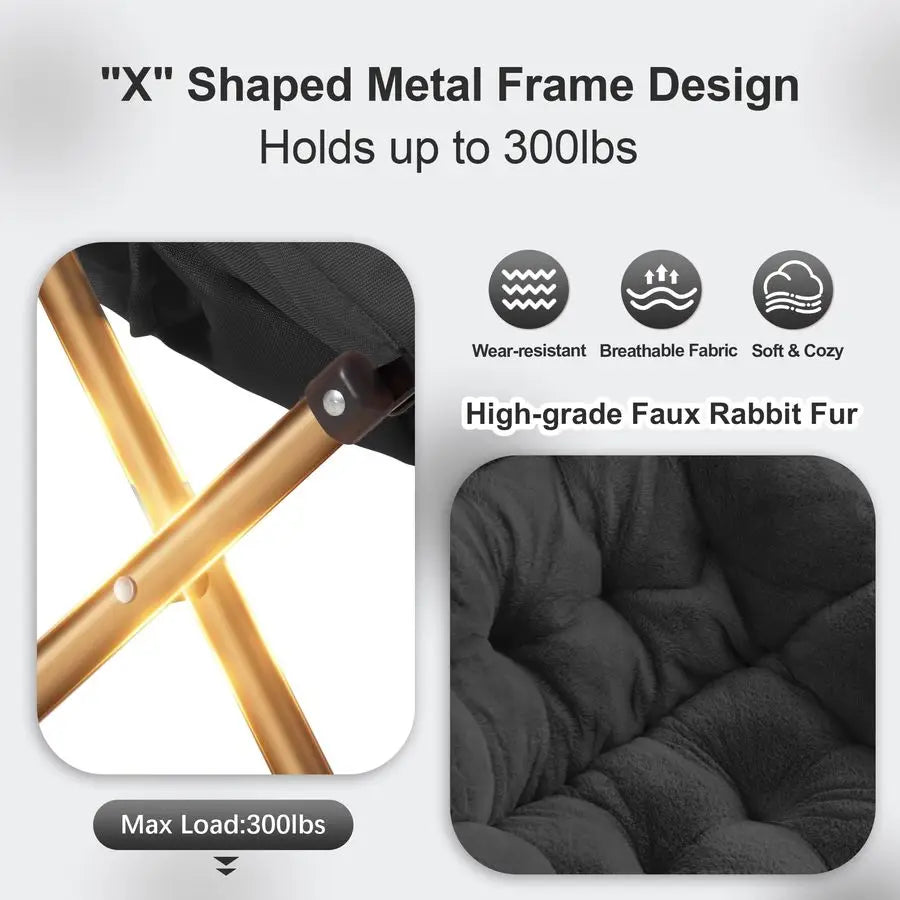 Comfy Saucer Chair, Foldable Living Room Chairs, Soft Faux Fur Lounge Chair for Bedroom, Reading Chairs for Adults,Teens, XLarg