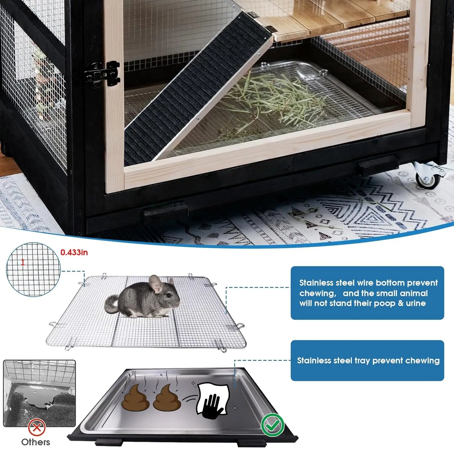 5-Level Stainless Steel Tray Small Animal Habitat Cage for Hamster Rat Rabbit Gerbil Squirrel Chameleon Lizard, Customized