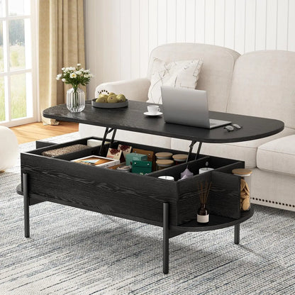 48" Oval Lift Top Coffee Table with Storage, Metal Legs &  Hidden Compartment
