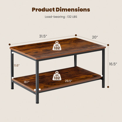 31IN Wood Coffee Table For Living Room 2-Tier Center Counter with Storage 50 lbs Capacity Anti-Slip Feet Modern Design