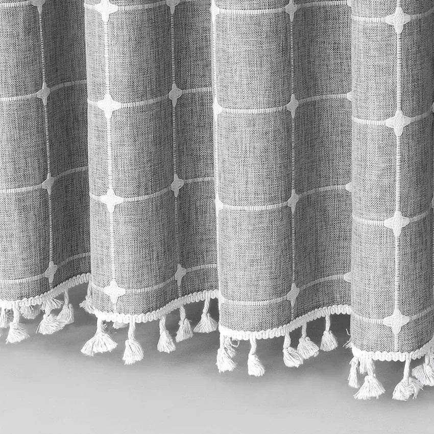 Nordic Jacquard Linen Shower Curtain with Tassels Waterproof Bath Curtains with Hooks for Bathroom Bathtub Bathing Cover
